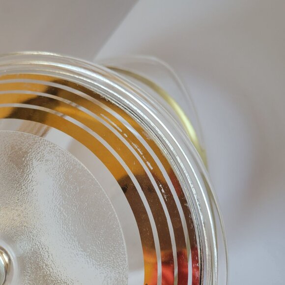 Inlaid Glass Golden Stripe Ovenware Casserole Dish With Lid Vintage Clear Glass - Picture 6 of 8